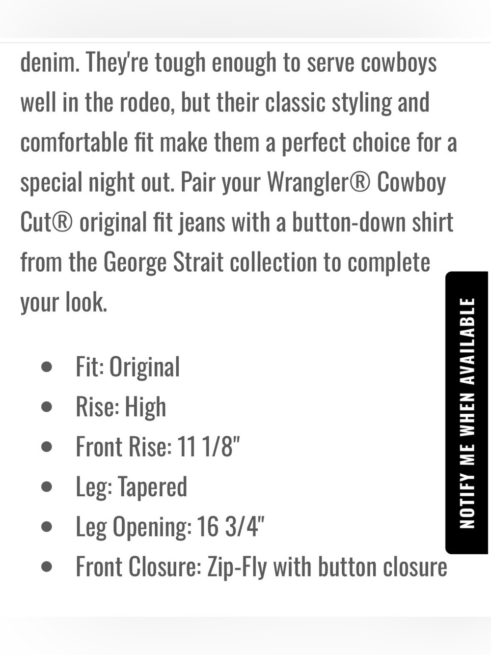 Wrangler George Strait Cowboy Cut Original Fit Jeans Men’s 32x30 - Picture 5 of 12